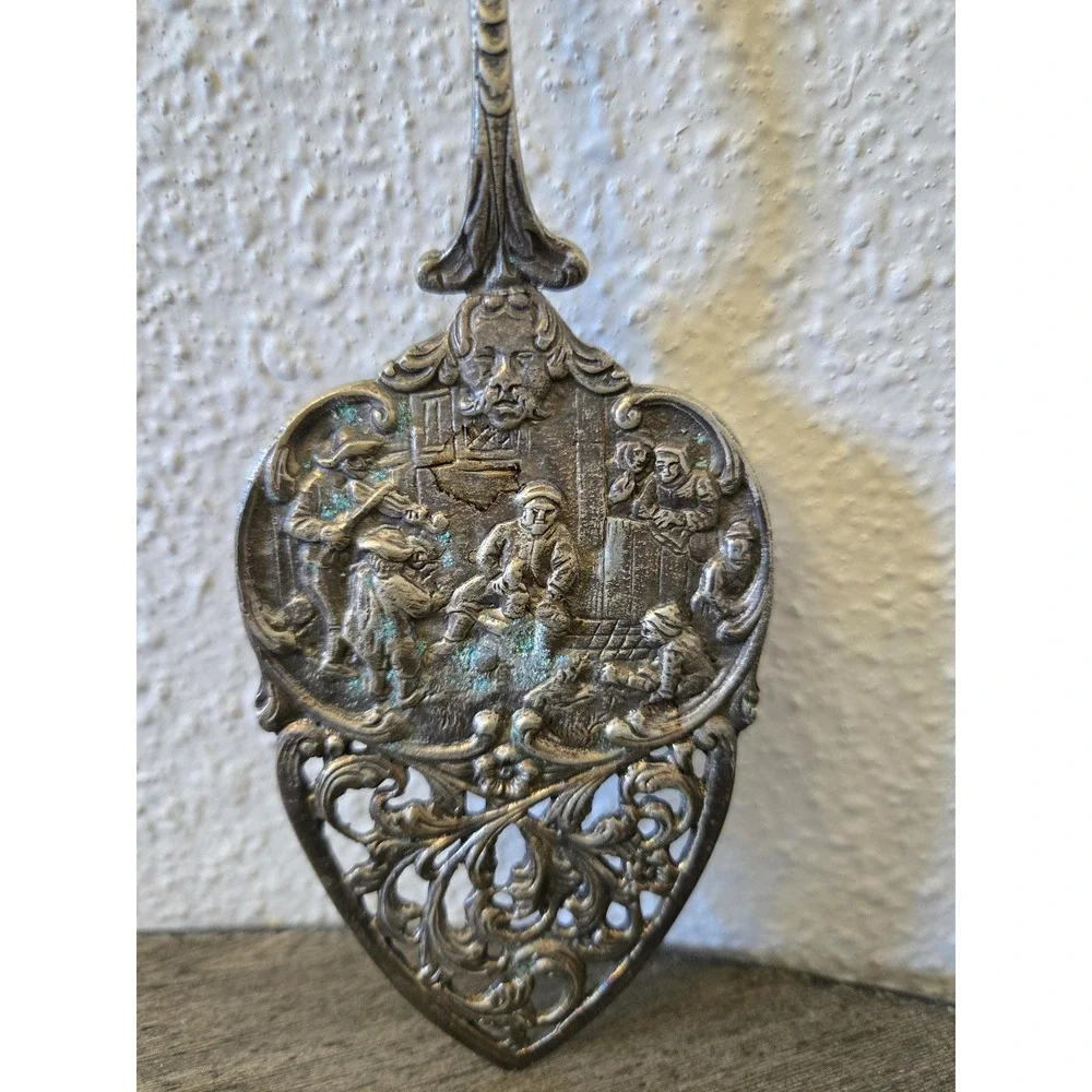 Vintage Silver Plated Repousse Dutch Cake Server Water Carrier Tavern Scene